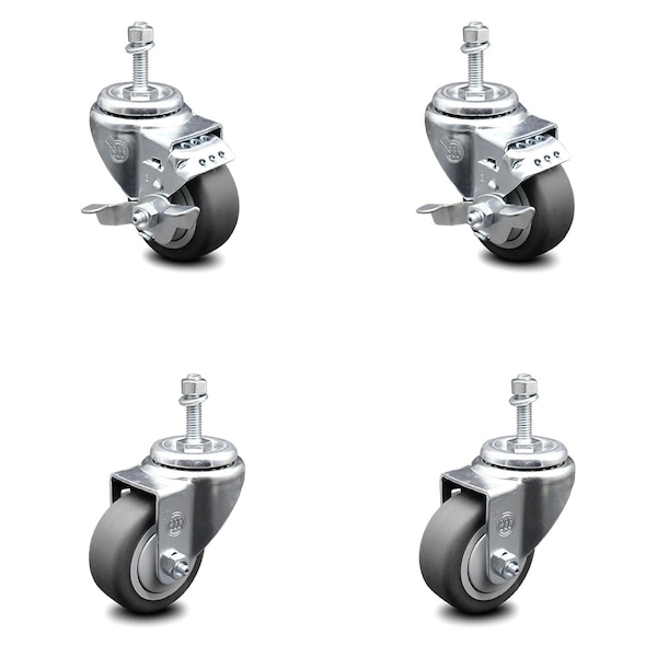 Service Caster 3 Inch Thermoplastic Rubber Swivel 3/8 Inch Threaded Stem Caster Brake SCC, 2PK SCC-TS20S314-TPRB-381615-2-TLB-2 - main